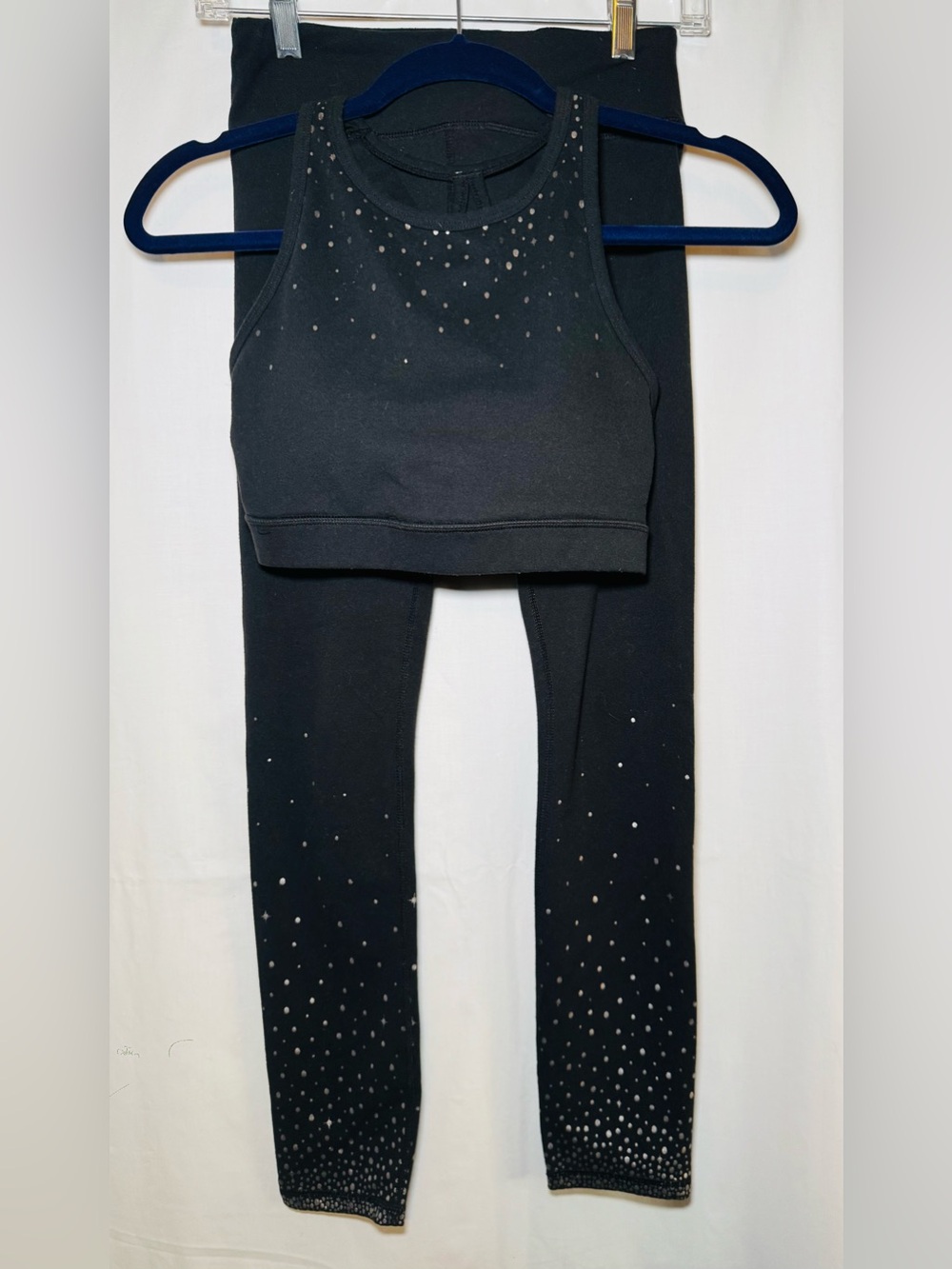 GAIAM Black Leggings and Sport bra set with Silver dots Accent